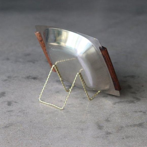 Vintage Mid-Century Modern Danish Stainless Steel Serve Tray With Teak Handles - Picture 3 of 4